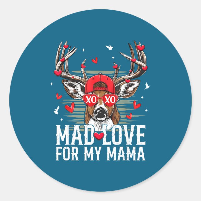 Mad Retro Love For My Mama Deer Hunting Boys Valen Classic Round Sticker (Front)