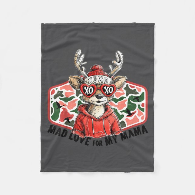 Mad Retro Love For My Mama Deer Hunting Boys Valen Fleece Blanket (Front)