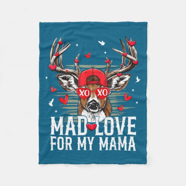Mad Retro Love For My Mama Deer Hunting Boys Valen Fleece Blanket (Front)
