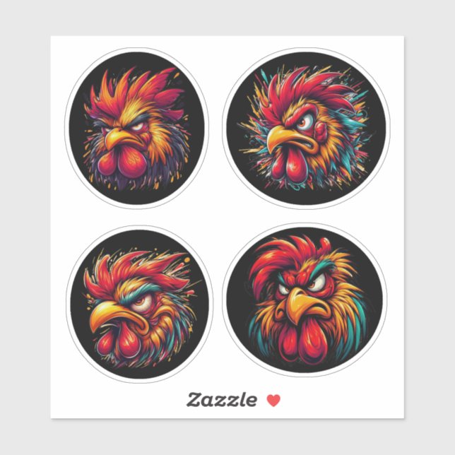 "Mad Rooster Rage" 4-Pack Sticker Bundle (Sheet)
