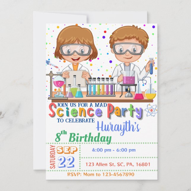 Mad Science Birthday Invitation for Twins  (Front)