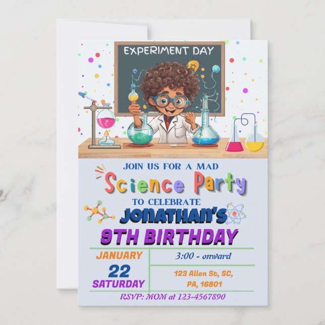Mad Science Birthday Party Invitation for Boys  (Front)