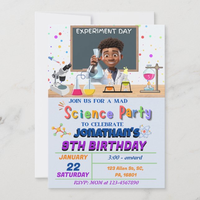 Mad Science Birthday Party Invitation for Boys  (Front)