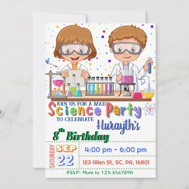 Mad Science Birthday Party `Invitation for Boys In Invitation (Front)