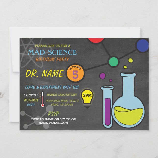 Mad Science Boys girls Birthday Party Invitations (Front)