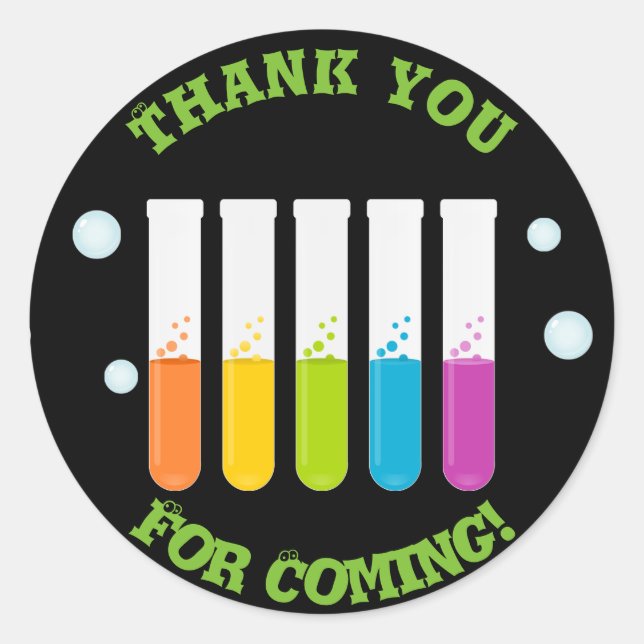 Mad Scientist Colourful Test Tubes Birthday Party Classic Round Sticker (Front)