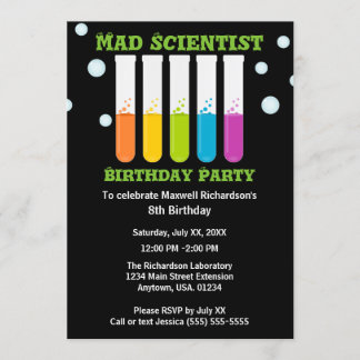 Mad Scientist Colourful Test Tubes Birthday Party Invitation