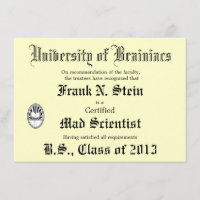 Mad Scientist Diploma Joke invitation