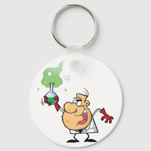Mad Scientist Holding Bubbling Flask Science Key Ring