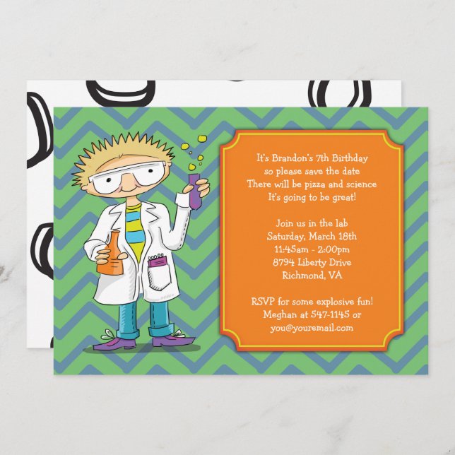 Mad Scientist Invitation : Blonde Boy Fun Potions (Front/Back)