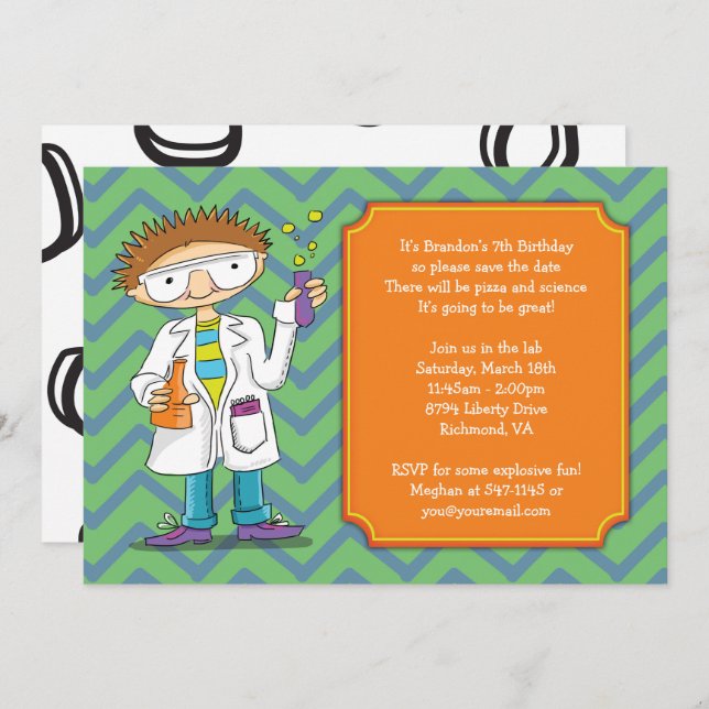 Mad Scientist Invitation : Brunette Boy Potions (Front/Back)
