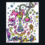 Mad Scientist Lab Science Experiment Art Print<br><div class="desc">Bright colourful test tubes and beakers brewing up some mad science, with bubbles that look like eyeballs, flames turning into little monsters, clouds of steam growing tentacles, and other fun details that any mad scientist would love. Art by Marianne O</div>