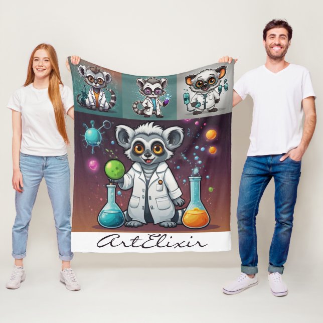 Mad Scientist Lemur Fleece Blanket (In Situ)