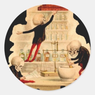 Mad Scientist Skeletons Classic Round Sticker