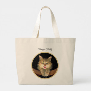Mad Tabby Cat Portrait Painting Cute Original Art Large Tote Bag