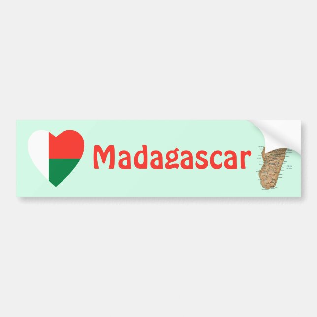 Madagascar Flag Heart + Map Bumper Sticker (Front)