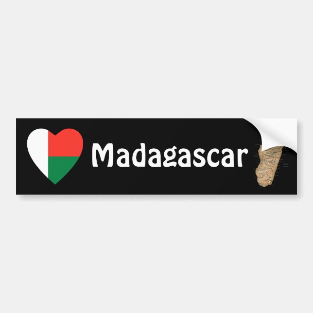 Madagascar Flag Heart + Map Bumper Sticker (Front)