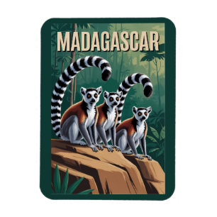 Madagascar Lemurs Illustration Travel Art Vintage Magnet