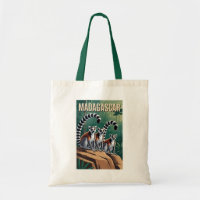 Madagascar Lemurs Illustration Travel Art Vintage