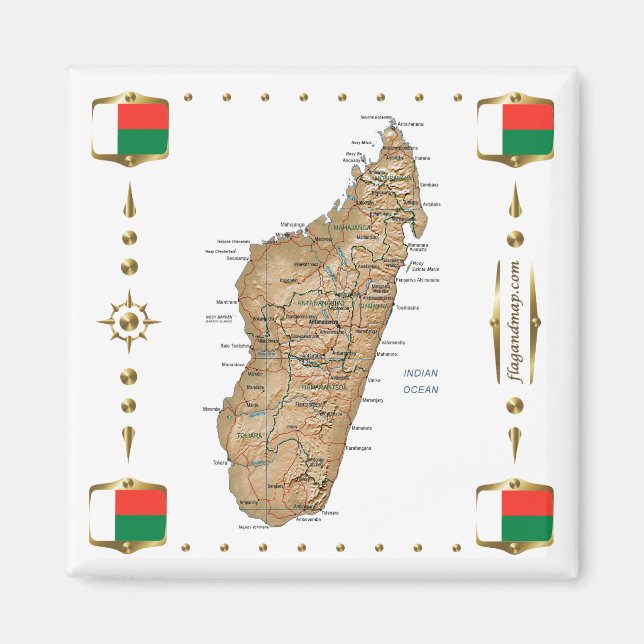 Madagascar Map + Flags Magnet (Front)