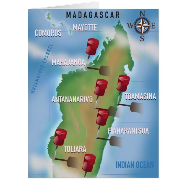 Madagascar Map vintage travel poster. (Front)