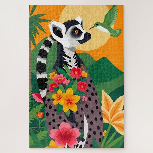 Madagascar Ring-Tailed Lemur And Hummingbird  Jigsaw Puzzle (Vertical)