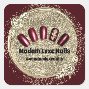 Madam Luxe Nail Glitter Black Burgundy Gold Royal Square Sticker