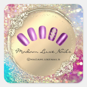 Madam Luxe Nail Glitter Rose Gold Floral Purple Square Sticker