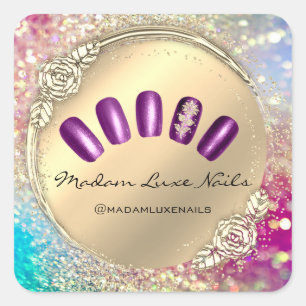 Madam Luxe Nail Glitter Rose Gold Floral Violet Square Sticker