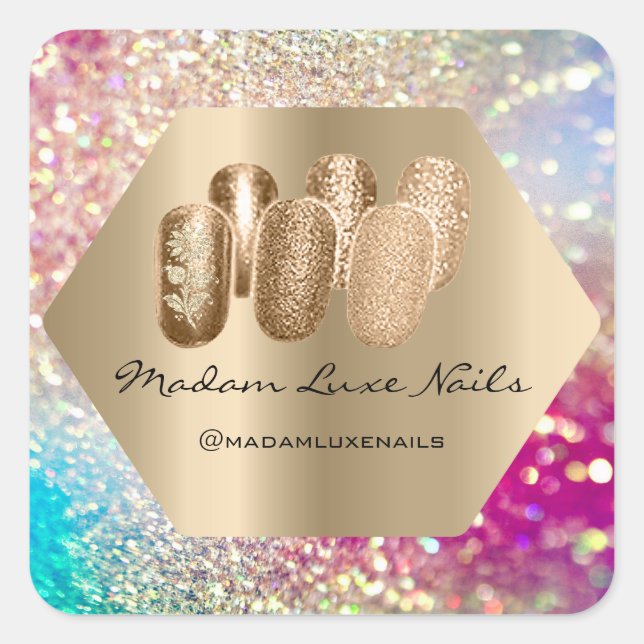 Madam Luxe Nail Glitter Rose Gold Holograph Glam Square Sticker (Front)