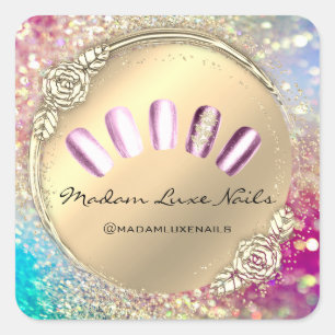 Madam Luxe Nail Glitter Rose Pink Floral Royal Square Sticker