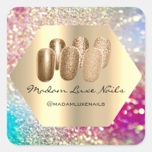 Madam Luxe Nails Glitter Pink Gold Elegant Square Sticker