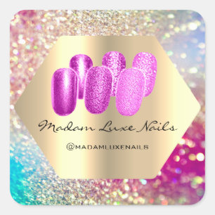 Madam Luxe Nails Glitter Pink Gold Geometry Square Sticker