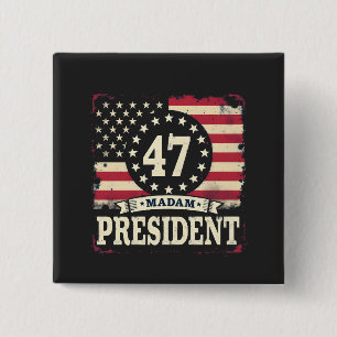 Madam President American flag 47 harris Walz 15 Cm Square Badge