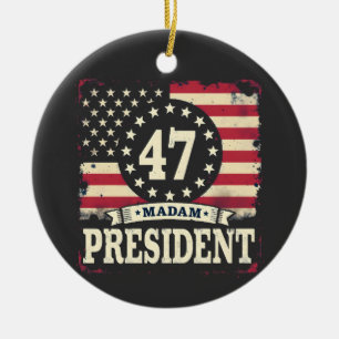 Madam President American flag 47 harris Walz Ceramic Tree Decoration