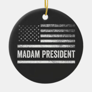 Madam President Harris Walz American Flag Election Ceramic Tree Decoration