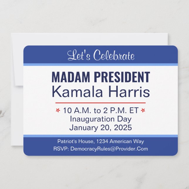 Madam President Kamala Harris Inauguration Invitation (Back)