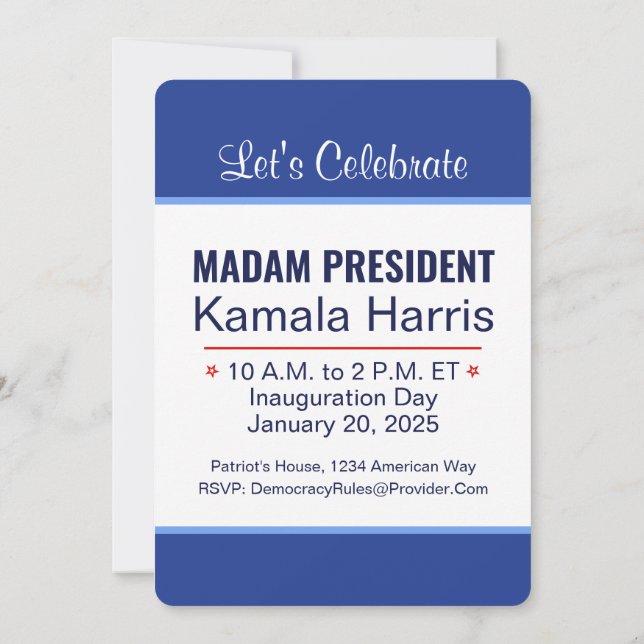 Madam President Kamala Harris Inauguration Invitation (Back)