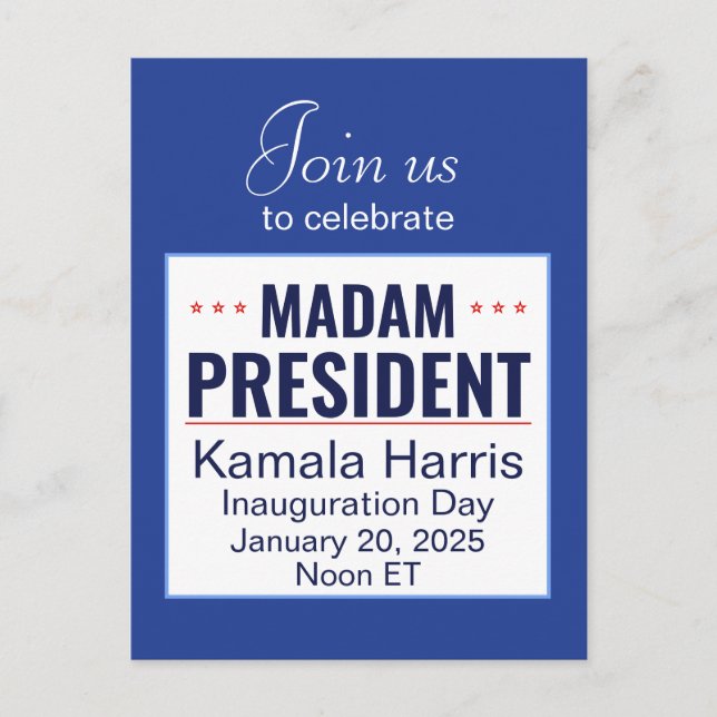 Madam President Kamala Harris Inauguration Invite Postcard (Front)