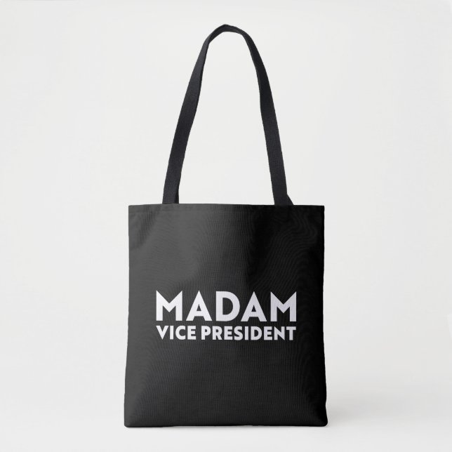 Madam Vice President black white modern typography Tote Bag (Front)