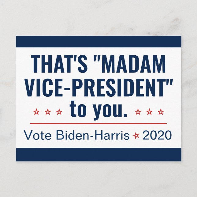 Madam Vice-President Kamala Harris Biden 2020 Postcard (Front)