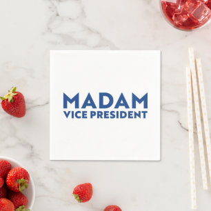 Madam Vice President white blue modern typography Napkin