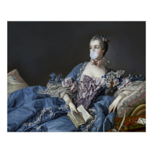 Madame de Pompadour blowing a blue bubble gum Poster