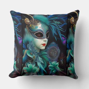 Madame Masquerade Teal Cushion