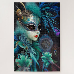 Madame Masquerade Teal Jigsaw Puzzle