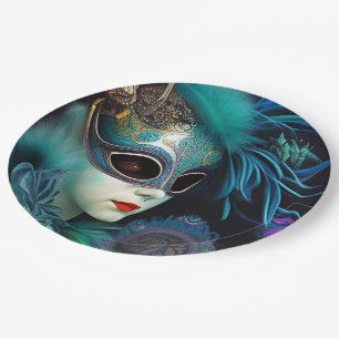 Madame Masquerade Teal Paper Plate