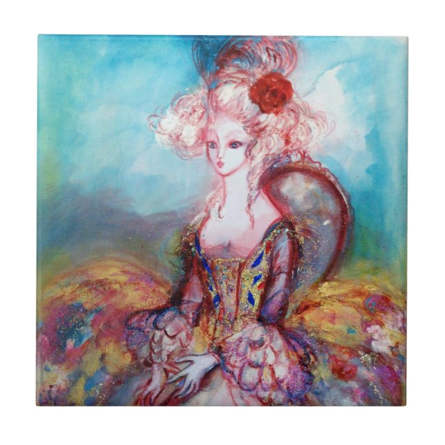MADAME POMPADOUR gold blue pink Ceramic Tile (Front)