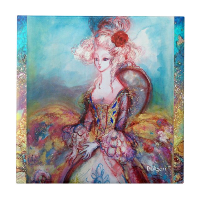 MADAME POMPADOUR gold blue pink Tile (Front)