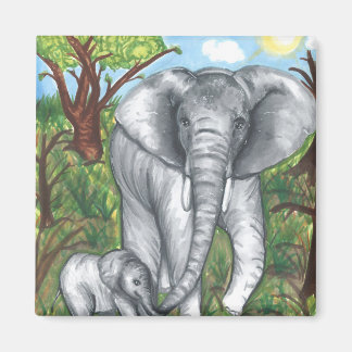 Maddie's Elephants - 2 Inch Square Magnet