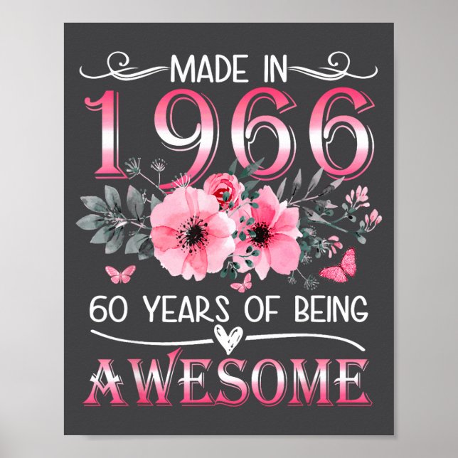 Made 1966 Floral 60th Birthday 60 Poster (Front)